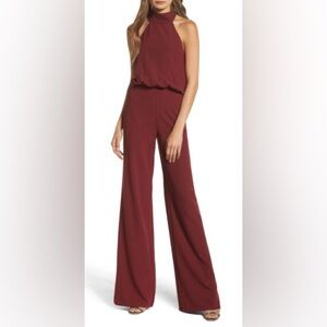 Lulus Moment For Life Halter Jumpsuit, Wine, XS